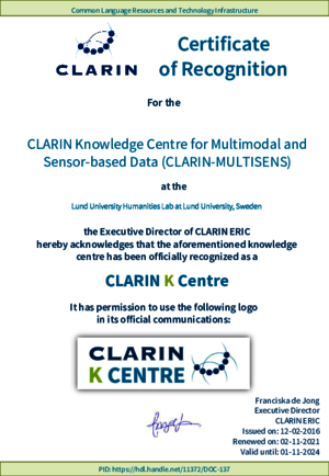 Clarin K Centre certificate