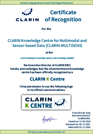 CLARIN K-centre certificate