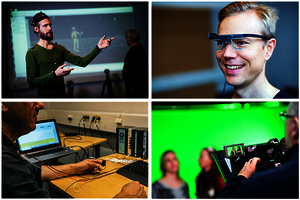 picture dividen in four equal parts showing motion capture, eye tracking, bio pac and video recording