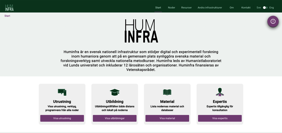 screenshot from huminfra.se main page