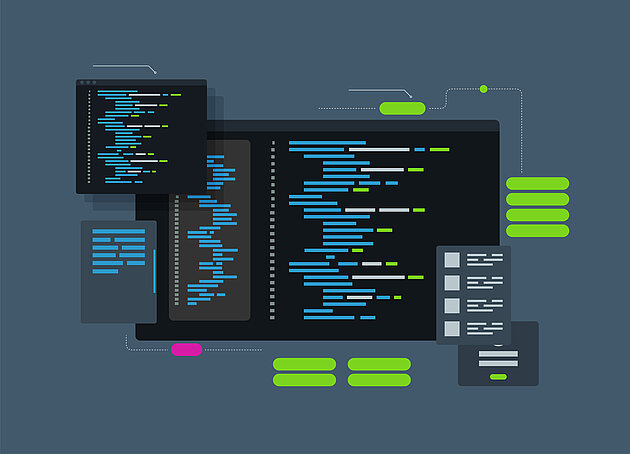 grafic illustration with programming codes